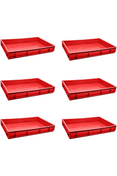 Ethic Solutions صندوق تقديم الطعام البلاستيكي 6 قطع، 600×400×80 مم، 34 لترًا، أحمر شديد التحمل