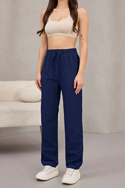 alanora Pantaloni de damă talie înaltă din amestec de in, cu carote