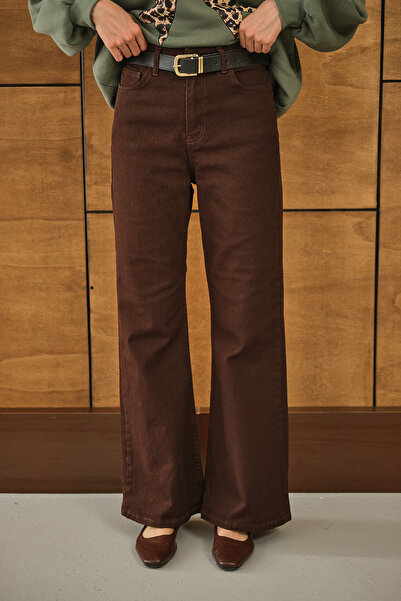 LOCCO Women's Belted Jeans Brown