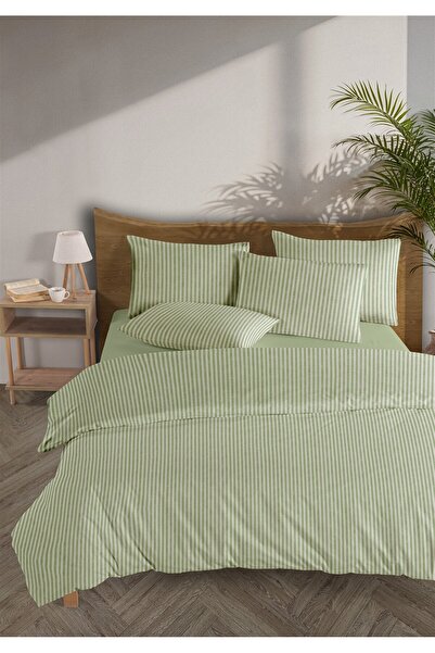 Monolisse Striped %100 Cotton Ranforce Yezra Green Yarn Dyed Duvet Cover Set Single - 160X220 cm