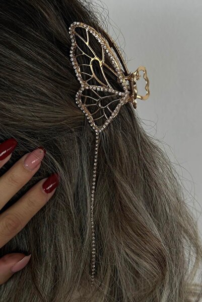 TAKIŞTIR Gold Color Butterfly Figured Stone Detailed Metal Latch Buckle