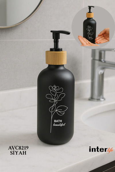 İnterlife Dekoratif Baskılı Cam Sıvı Sabunluk Çiçek Gül Figürlü Bambu Kapaklı...