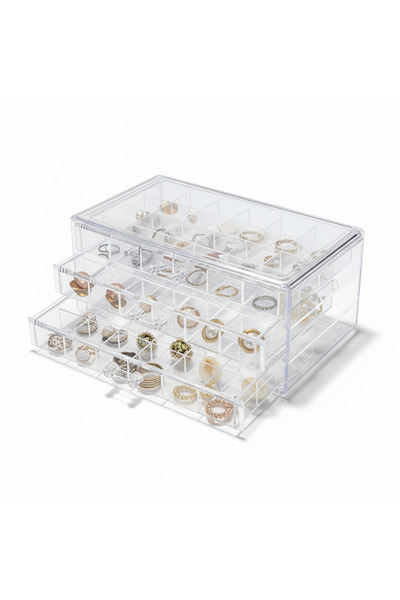 NEXTLY Jewelry Organizer, 72 Compartments, Durable Transparent Acrylic, Non-Slip Base