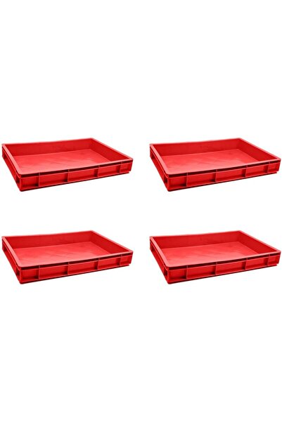 Ethic Solutions 4pcs Plastic Catering Crate Box 600×400×80mm 34L Heavy Duty Red