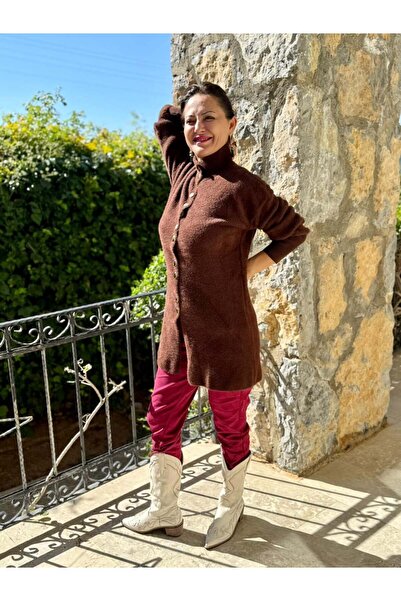 Punta Otantik Nc4079 Full Buttoned Wool Short Cardigan Brown