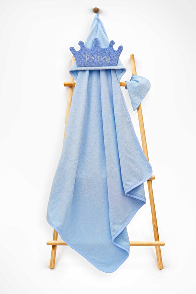 Babyline Aş 100% Cotton Baby Towel with Silvery Crown Embroidery
