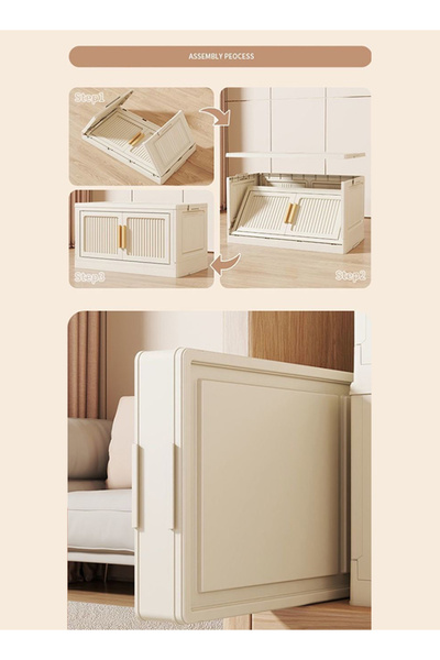 Generic 4-Tier Foldable Plastic Storage Cabinet with Flip Doors and Wheels, 50cm Wide
