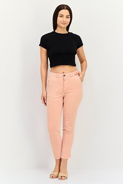 Reiko Women Tapered Fit Plain Chino Pants, Peach