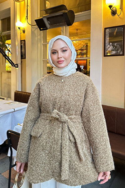 LOCCO Γυναικείο μπουφάν με κρυφό φερμουάρ και λεπτομέρεια με κορδόνι στη μέση βιζόν