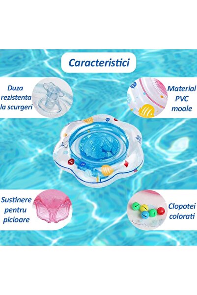 NEXTLY Colac de înot gonflabil pentru bebeluși cu scaun de siguranță, camere duble de aer, albastru, vârste 6-36 de luni
