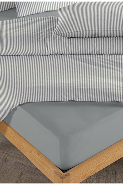 Monolisse Striped %100 Cotton Ranforce Yezra Dark Gray Yarn Dyed Duvet Cover Set Single - 160X220 cm