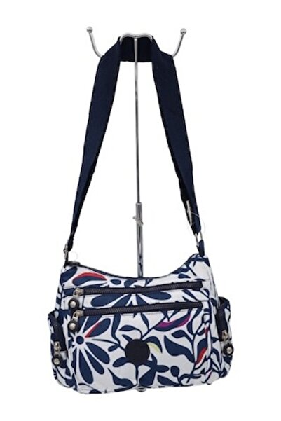 OEM Γυναικεία τσάντα χιαστί 27x20x10 cm, με θήκες, ελαφριά N-52 - μπλε φύλλα