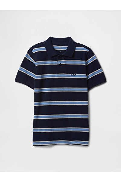 GAP Erkek Çocuk Lacivert Logo Pique Polo Yaka T-Shirt