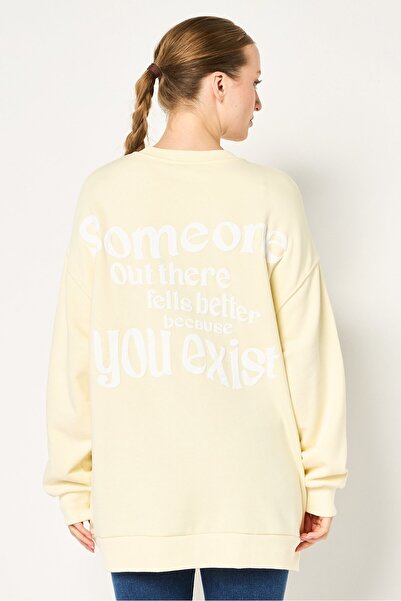 DeFacto Modest By Women Crew Neck Long Sleeve Graphic Print Sweatshirt, Yellow