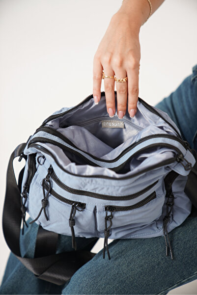 Solo Bag Geantă de damă, albastră, cu mai multe compartimente, impermeabilă, Crinkle Daily Crossbody