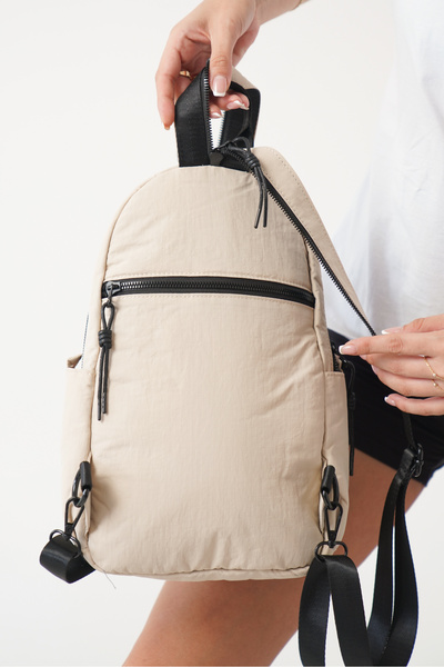 Solo Bag Women's Beige Multi-Compartment Waterproof Crinkle Casual Backpack