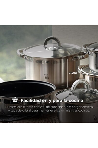 Generic Alexander Stockpot 32×25 cm, 20 L, Stainless Steel with Glass Lid, 5-Layer Base - Rinberg