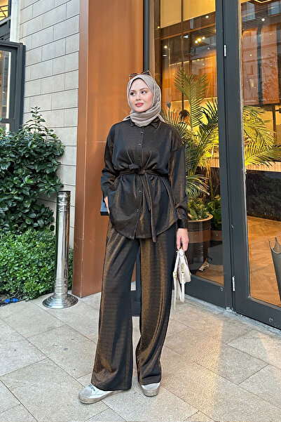 LOCCO Γυναικείο κοστούμι με λεπτομέρειες από σμάλτο με δέσιμο στη μέση Χάλκινο