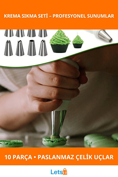 Letsii 10 Pieces Creative Cake Decorating Kit with Stainless Steel Icing Pipi...