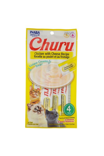 churu Inaba Cat Food Paste, Chicken with Cheese Flavor, 4 Tubes