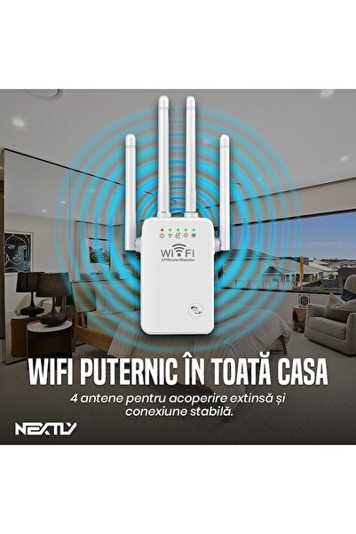 NEXTLY 3-in-1 Wi-Fi Booster & Router, 4 Antennas, 300 Mbps, Universal Compatibility, Black