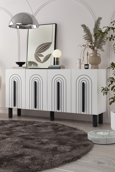 DEMONTE DECOR 8195-128DD KB150 KONSOL TV ÜNİTESİ BEYAZ-SİYAH