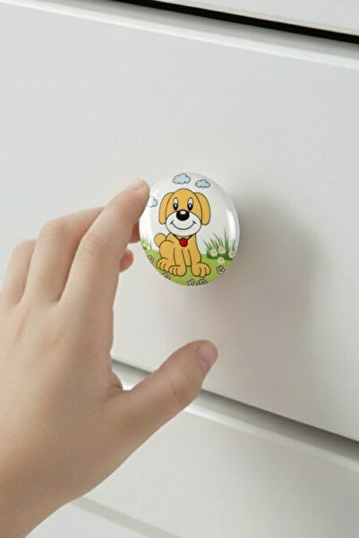 MegaVitrin Porcelain Dog Patterned Children's Room Furniture Handle Ceramic Drawer Cabinet Knob (50 mm Large Size)