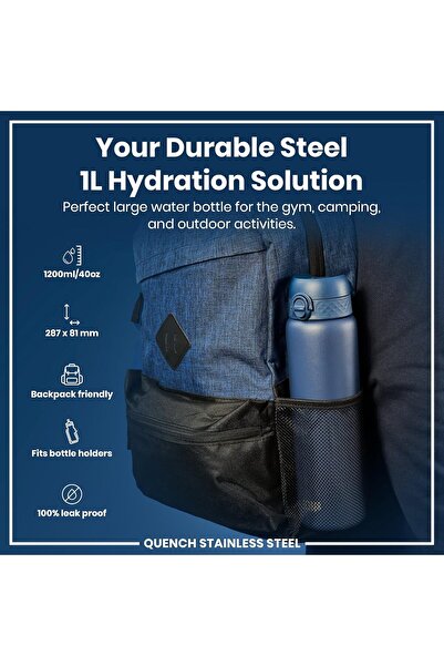 Ion8 Lightweight 1 Litre Steel Water Bottle, Non-Insulated, Leak Proof