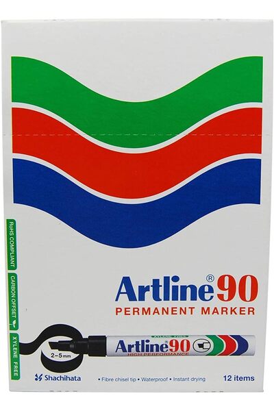 artline 90 Permanent Marker, Chisel Tip 2.5mm, Blue, 12 Pack