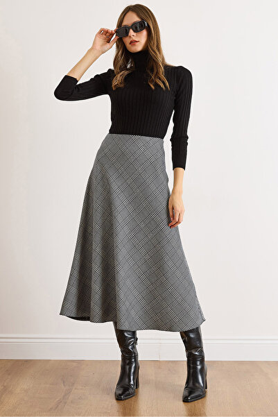 Olalook Kadın Mavi Yanı Gizli Fermuarlı Kazayağı Maxi Çan Etek ETK-19000366