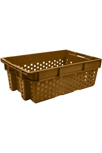 Ethic Solutions Plastic Vegetable Crate Box 580×380×220mm 49L Heavy Duty Brown