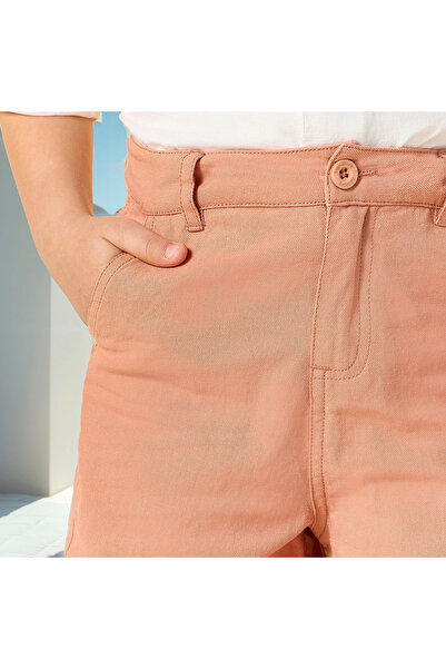 Juniors Solid Shorts with Button Closure and Pockets