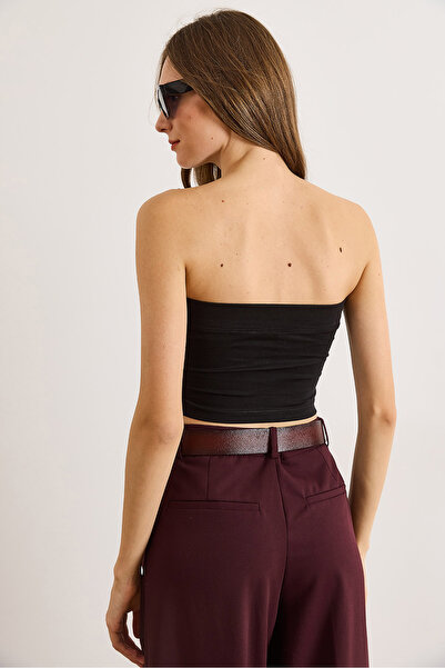 Olalook Women's Black Chest Padded Stretch Fabric Cotton Bustier Bst-19000032