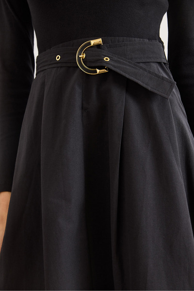 Olalook Kadın Siyah Gizli Fermuarlı Kemerli Garnili Maxi Elbise ELB-19002553