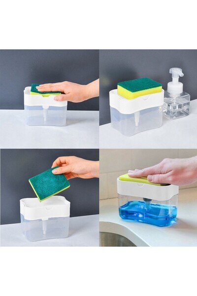 Flippy Flippy Dispenser, 2-in-1 Liquid Dishwashing Liquid Dispenser, 14 x 10.5 x 10 cm, 380 ml, White