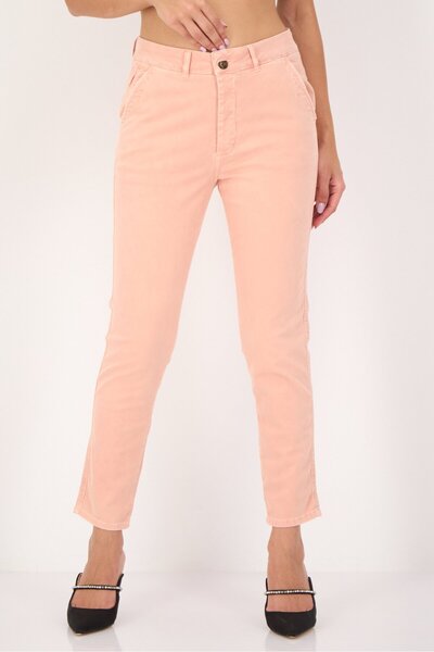 Reiko Women Tapered Fit Plain Chino Pants, Peach