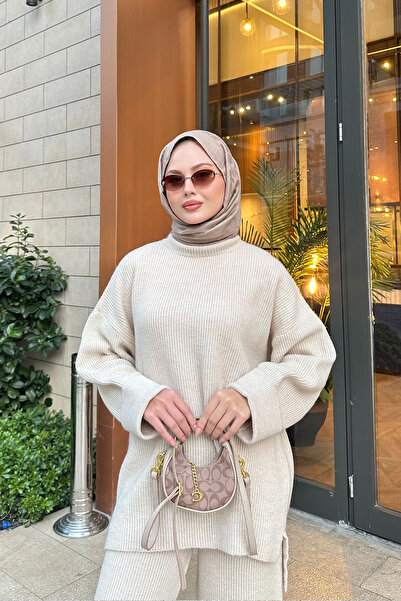 LOCCO Women's Elastic Waist Knitwear Set Cream