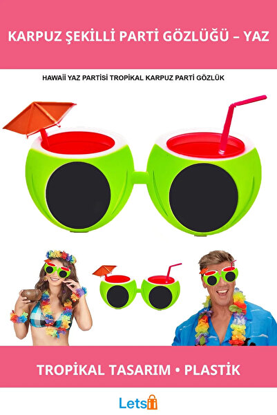 Letsii Watermelon Shaped Fun Tropical Hawaiian Glasses