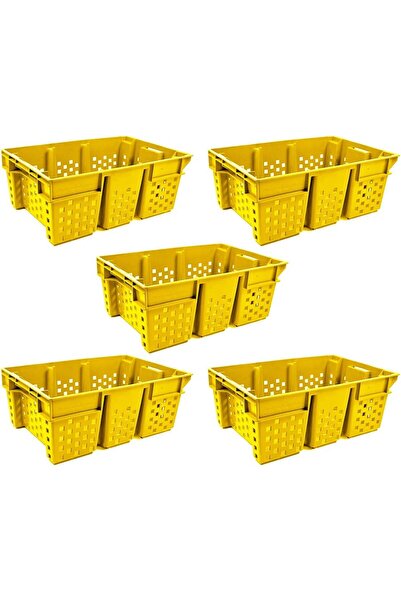 Ethic Solutions 5pcs Plastic Date Crate Box 580×380×220mm 49L Heavy Duty Yellow
