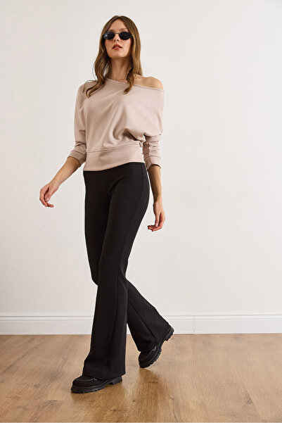 Olalook Women's Black Flared Size L Stretch Fabric Pants Pnt-19000375