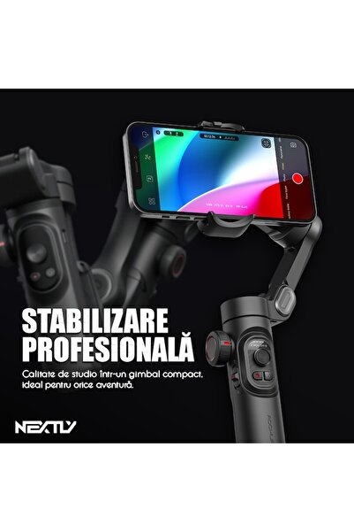 NEXTLY AeroFlex 360 Pro Gimbal Stabilizer with Tripod, AI Control, 10h Battery, Carbon Black
