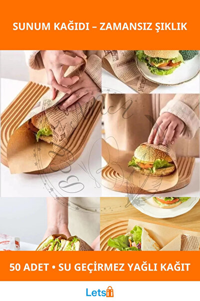 Letsii Vintage Gazete Desenli Su Geçirmez Dayanıklı Sunum Kağıdı 50 Adet