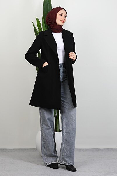 GİYZAMİLA Sara Tek Düğmeli Kaban Siyah