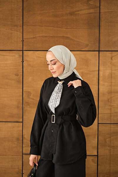 LOCCO Γυναικείο Σετ Πουκάμισο με Κασκόλ Μαύρο