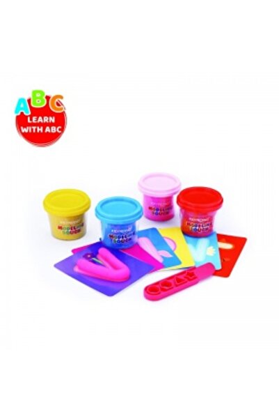 KEYROAD Baby Line Modeling Clay KR972359, 4 x 110g, 4 colors, 26 cardboard letters, plastic cutter,