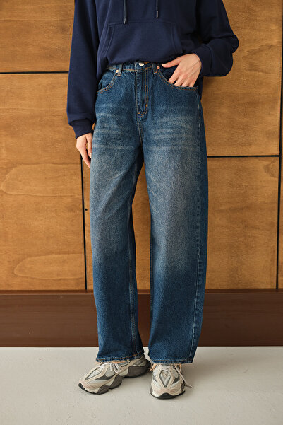 LOCCO Women's Baggy Model Jeans Dark Blue