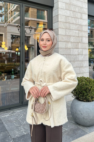 LOCCO Γυναικείο μπουφάν με κρυφό φερμουάρ και λεπτομέρεια με κρεμαστό λουράκι στη μέση