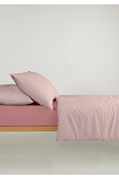 Monolisse Striped 100% Cotton Ranforce Yezra Red Yarn Dyed Duvet Cover Set Double Size - 200X220 cm