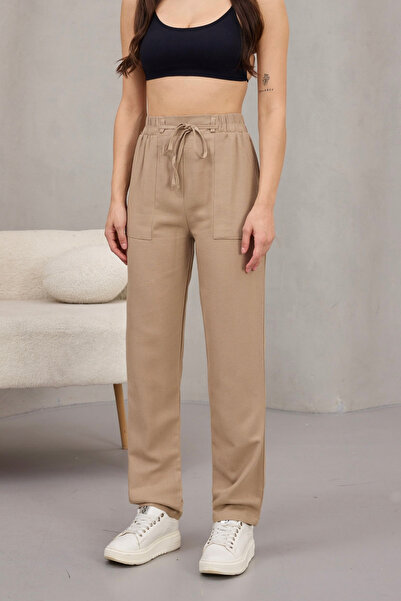 alanora Γυναικείο ψηλόμεσο λινό παντελόνι από μείγμα υφασμάτων σε χρώμα καρότο