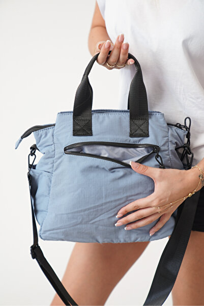 Solo Bag Geantă de mână și de umăr pentru femei, albastră, cu mai multe compartimente, impermeabilă, Crinkle Daily